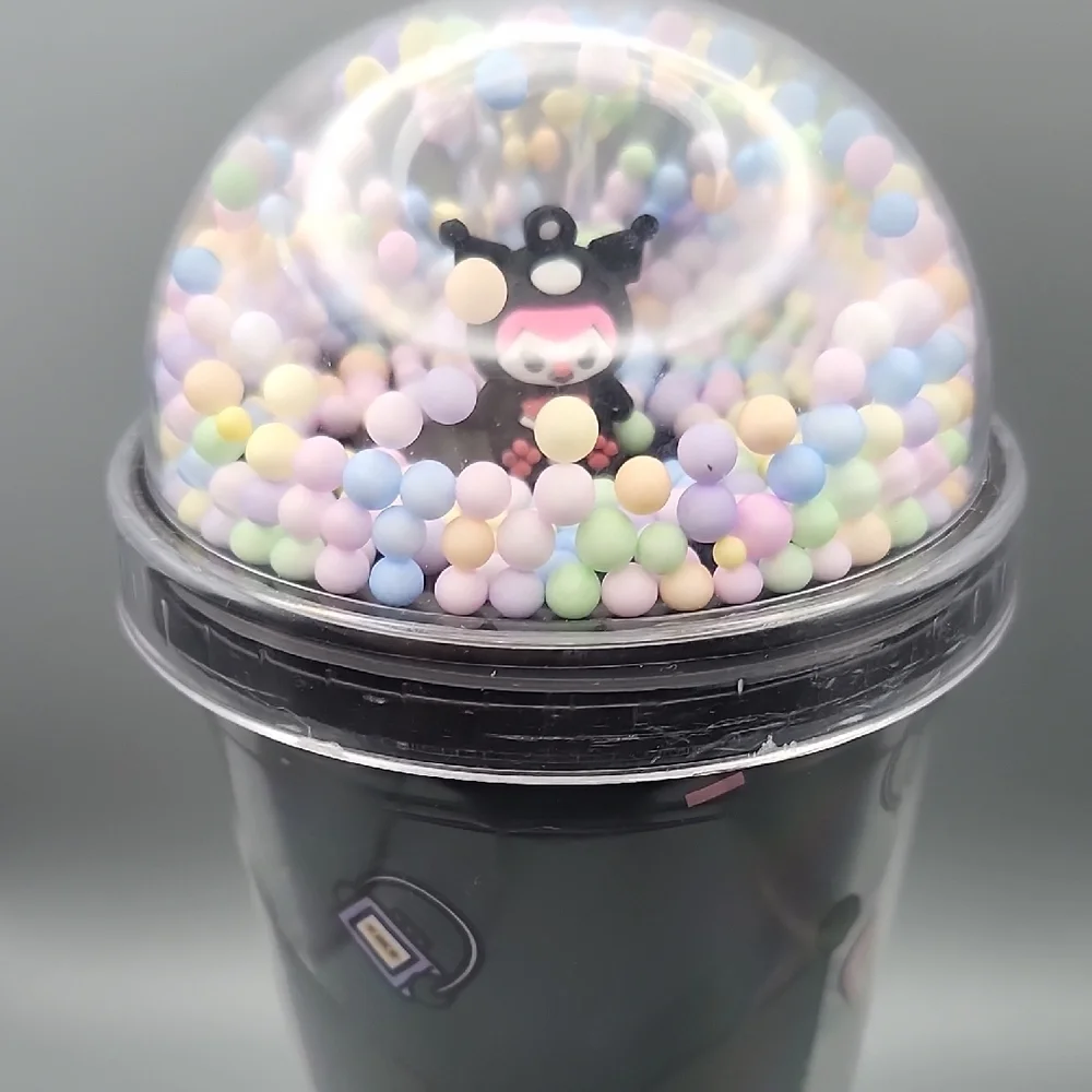 Cute Character Party Cup with Dome Lid - Black and Pink